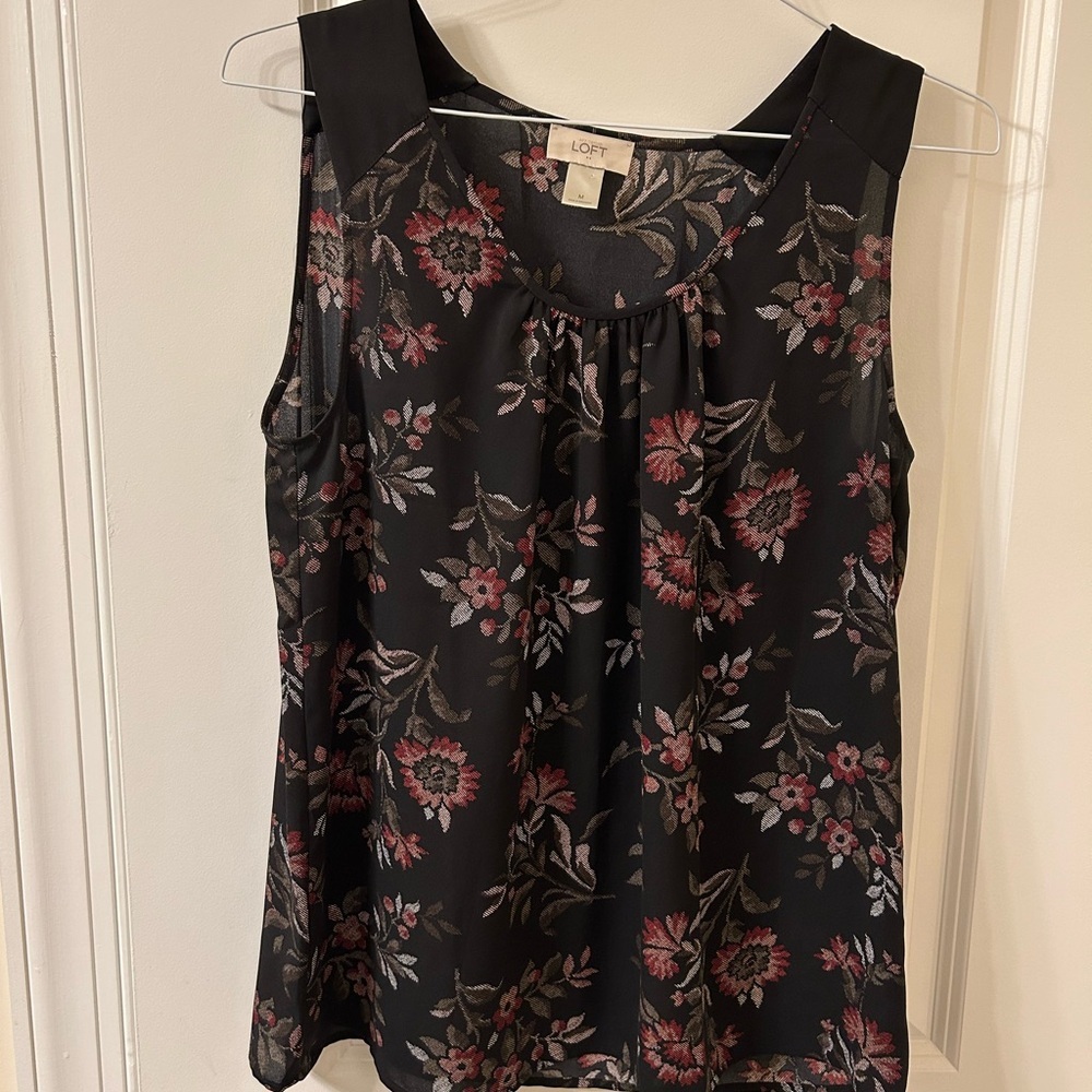 LOFT Black Floral Sleeveless Blouse